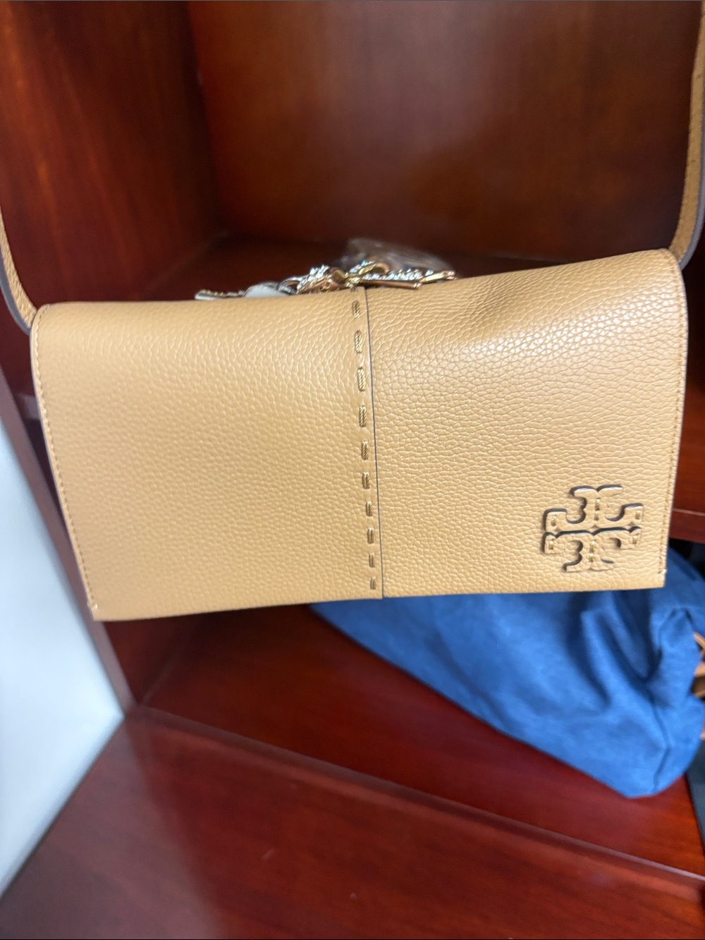 Tory Burch Pebbled Tan Leather Chain Crossbody